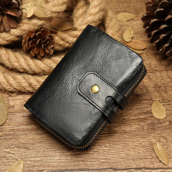 Cool Brown Leather Men's Black billfold Small Wallet Black Bifold Wallet For Men