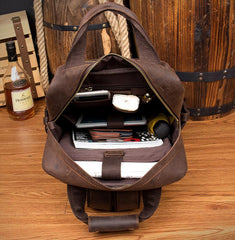Dark Brown Casual Mens Leather 16inches Computer Backpacks Large Brown Travel Backpack School Backpacks for men - imessengerbags
