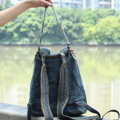 Fashion Denim Blue Mens Womens Backpack School Backpack Blue Jean Travel Backpacks For Men - imessengerbags