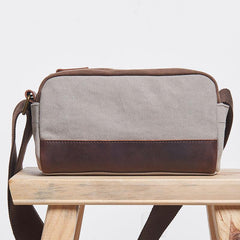 Mens Canvas Leather Gray Cool Messenger Bag Side Bag for Men - imessengerbags