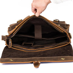 Vintage Brown Leather Men's Professional Briefcase 13‘’ Laptop Shoulder Briefcase For Men - imessengerbags