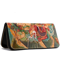 Handmade Leather Tooled White Jambhala Mens Long Wallet Cool Leather Clutch Wallets for Men