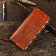 Cool Leather Mens Black Long Wallet Brown Handmade Zipper Wallet Long Wallet For Men - imessengerbags