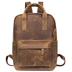 Cool Brown Mens Leather 15-inch Work Backpack Handbag Travel Backpack Computer Backpack for Men - imessengerbags