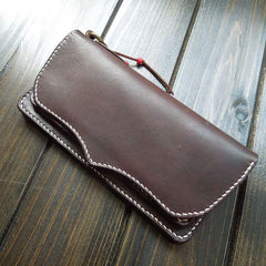 Handmade Leather Mens Clutch Wallet Cool Wallet Long Wallets Biker Chain Wallet for Men