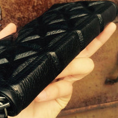 Genuine Leather Mens Cool Long Leather Wallet Zipper Clutch Wristlet Wallet for Men - imessengerbags