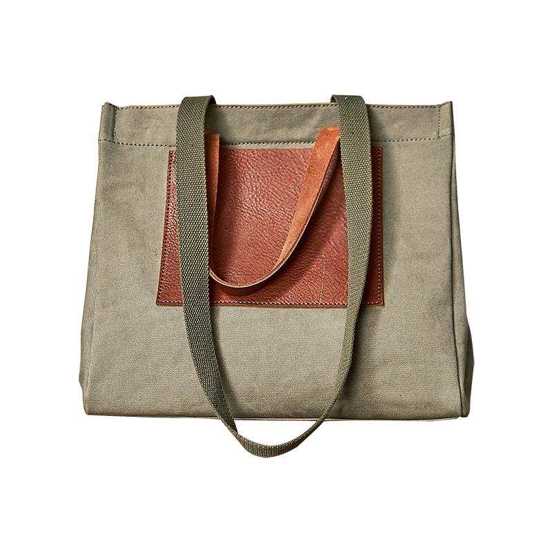 Vintage Canvas Leather Mens Tote Bag Green Tote Handbag Canvas Shoulder Tote for Men Women - imessengerbags