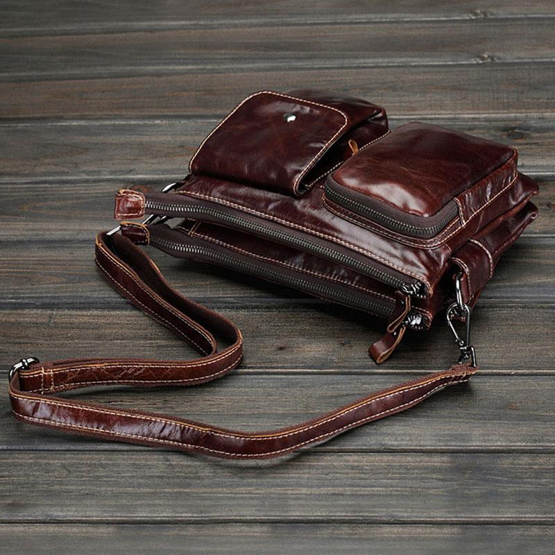 Cool Small Coffee Leather Mens Messenger Bag Shoulder Bag for Men