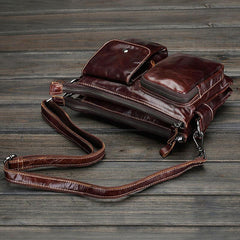 Cool Small Coffee Leather Mens Messenger Bag Shoulder Bag for Men
