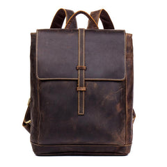 Casual Coffee Leather Mens 14 inches Laptop Travel Backpacks School Computer Backpack for Men