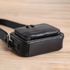Casual Black Leather MENS Small Side Bags Black Messenger Bag Leather Courier Bag For Men