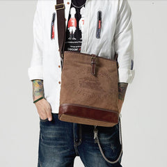 Fashion Vertical Canvas Leather Mens Courier Bag Crossbody Bag Messenger Bags Khaki Canvas Postman Bag for Men