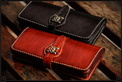 Handmade Leather Men Tooled Chinese Lion Cool Leather Wallet Long Phone Wallets for Men - imessengerbags