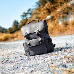 Cool Canvas Leather Mens 15'' College Gray Computer Backpack Travel Backpack for Men - imessengerbags