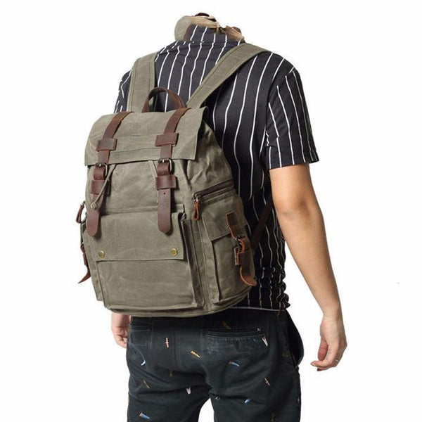 Cool Waxed Canvas Retro Mens Black Large 15‘’ Travel Backpack Computer Backpack Hiking Backpack for Men - imessengerbags