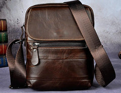 Cool Coffee Small Leather Mens Side Bag Messenger Bag Shoulder Bag for Men