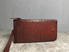 Genuine Leather Mens Cool Long Leather Wallet Cards Phone Zipper Clutch Wristlet Wallet for Men - imessengerbags