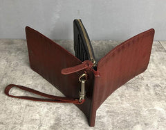 Genuine Leather Mens Cool Long Leather Wallet Cards Phone Zipper Clutch Wristlet Wallet for Men - imessengerbags
