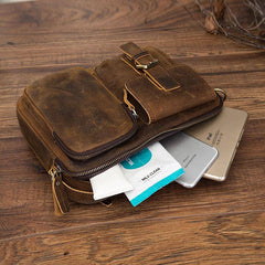 Vintage Brown Leather Small Messenger Bag Small Side Bag Shoulder Bag For Men