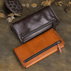 Cool Brown Leather Mens Long Wallet Clutch Wallet Retro Coffee  Clutch Wallet for Men - imessengerbags