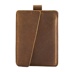 Brown Cool Leather Mens Card Holder Thin Front Pocket Wallet Vintage Slim Card Wallet for Men - imessengerbags