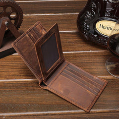 Cool Vintage Brown Mens Leather Small Wallet Bifold billfold Wallets for Men - imessengerbags