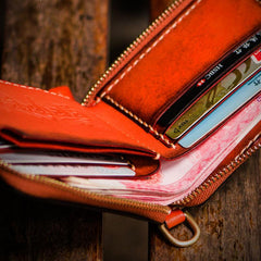 Handmade Leather Small Tibetan Tooled Mens billfold Wallet Cool Chain Wallet Biker Wallet for Men