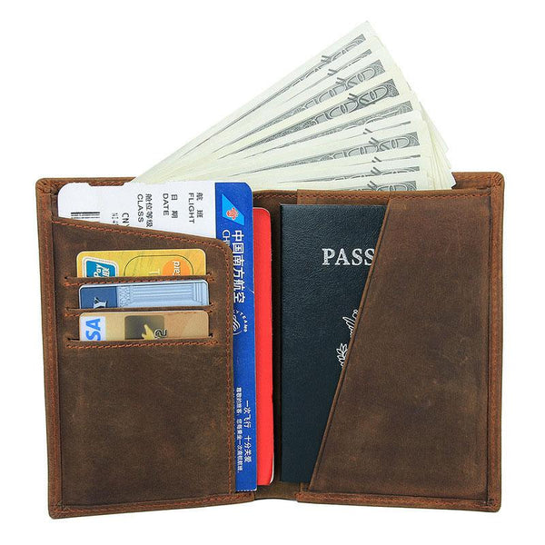 Vintage Mens Leather Small Slim Passport Wallets Bifold Long Wallet For Men - imessengerbags