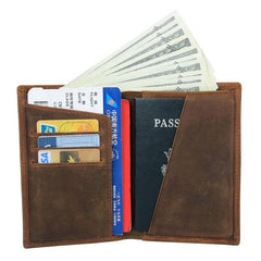 Vintage Mens Leather Small Slim Passport Wallets Bifold Long Wallet For Men - imessengerbags