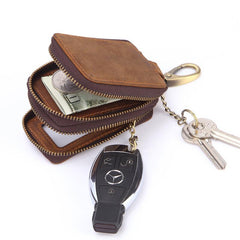 Cool Brown Mens Zipper Leather Car Key Wallet Key Holder Change Holder For Men - imessengerbags