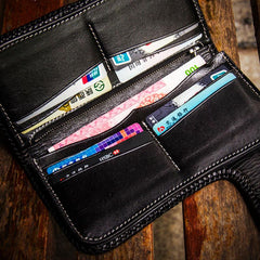 Handmade Leather Chinese Lion Mens Chain Biker Wallet Cool Leather Wallet With Chain Wallets for Men