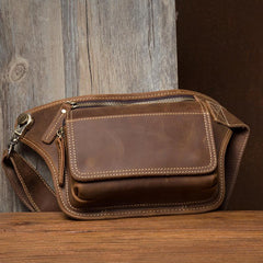 Cool Brown Leather Fanny Pack Mens Waist Bags Hip Pack Belt Bag Bumbags for Men - imessengerbags