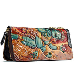 Handmade Leather Tooled Ucchusma Mens Chain Biker Wallet Cool Leather Wallet Zipper Long Phone Wallets for Men