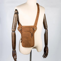 Brown Leather 8 inches Mens Small Messenger Bags Chest Bags Sling Bags for Men - imessengerbags