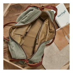 Vintage Mens Green Leather Canvas Large Weekender Bag Canvas Travel Shoulder Bag Large Duffle Bags for Men