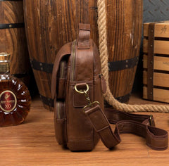 Cool Brown Leather 10 inches Vertical Small Briefcase Side Bags Messenger Bag Courier Bag for Men - imessengerbags