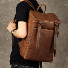 Genuine Leather Mens Cool Backpack Sling Bag Large Black Travel Bag Hiking Bag for men