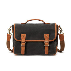 Dark Gray Waxed Canvas Leather Mens Briefcase Side Bag Messenger Bags Casual Courier Bag for Men - imessengerbags