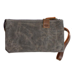 Cool Canvas Leather Mens Clutch Wallet Zipper Wristlet Bag Purse for Men