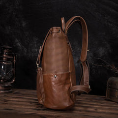 Top Brown Leather Men's Satchel Backpack Computer Backpack 14 inches School Backpack For Men - imessengerbags