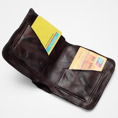 Dark Brown Handmade Leather Mens Bifold Small Wallet Brown billfold Wallet Card Wallet For Men - imessengerbags