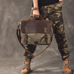 Canvas Leather Mens Womens Green Briefcase Side Bag Brown Messenger Bag Shoulder Bag For Men - imessengerbags