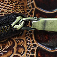 Handmade Leather Floral Mens Cool Zipper Phone Travel Long Wallet Card Holder Card Slim Clutch Wallets for Men - imessengerbags