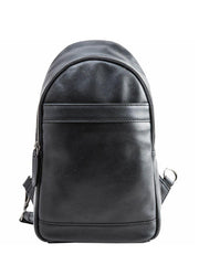 Black Casual Leather Mens Sling Bag Chest Bags Black One Shoulder Backpack Sling Pack for Men - imessengerbags