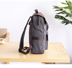 Dark Gray Waxed Canvas Mens Large 15'' Laptop Backpack College Backpack Hiking Backpack for Men - imessengerbags