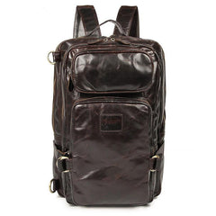 Cool Leather Mens 15 inches Computer Backpack Travel Backpacks Brown Weekender Bag Travel Bag for Men - imessengerbags