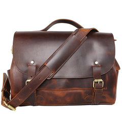 Vintage Dark Brown Leather Mens 14 inches Briefcase Black Work Briefcase Handbag For Men