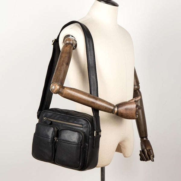 Cool Brown Leather Mens Small Courier Bag Messenger Bag Black Side Bag Postman Bag for Men