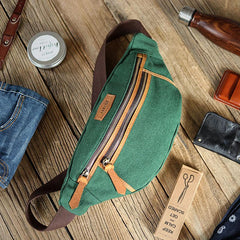 Green Canvas Leather Mens Chest Bag Waist Bag Fanny Pack Bum Pack For Men - imessengerbags