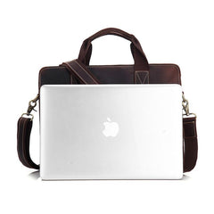 Vintage Mens Leather 14inch Laptop Briefcase Handbag Work Bag Business Bag Shoulder Bag For Men - imessengerbags